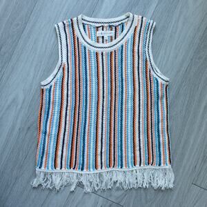 Lou & Grey Loft Color Stripe Fringed Sweater Vest